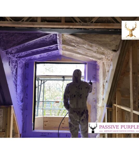"Passive Purple liquid airtight vapour control sealing dormer joints in Tottenham apartment warm roof retrofit"